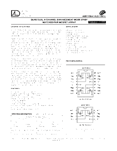 . Electronic Components Datasheets ald110814 ald110914  . Electronic Components Datasheets Active components Transistors ALD ald110814_ald110914.pdf