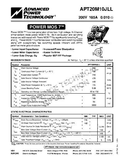 APT apt20m10jll 1  . Electronic Components Datasheets Active components Transistors APT apt20m10jll_1.pdf