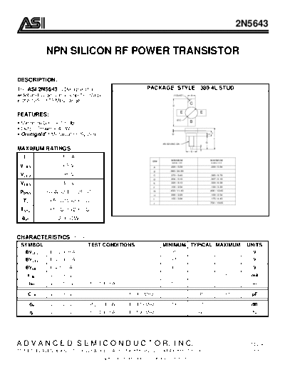 Advanced Semi 2n5643  . Electronic Components Datasheets Active components Transistors Advanced Semi 2n5643.pdf