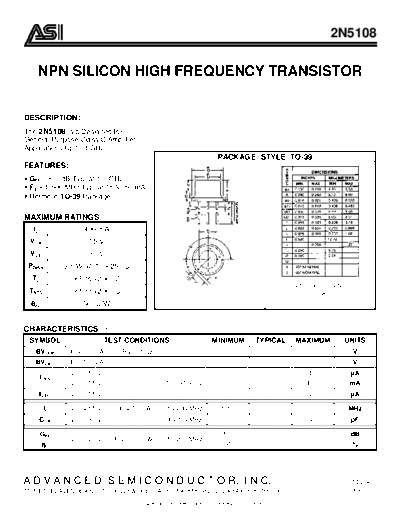 Advanced Semi 2n5108  . Electronic Components Datasheets Active components Transistors Advanced Semi 2n5108.pdf