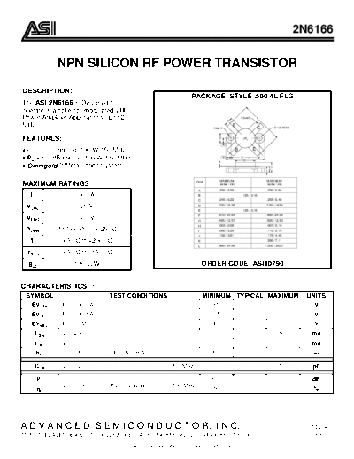 Advanced Semi 2n6166  . Electronic Components Datasheets Active components Transistors Advanced Semi 2n6166.pdf