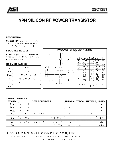 Advanced Semi 2sc1251  . Electronic Components Datasheets Active components Transistors Advanced Semi 2sc1251.pdf