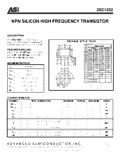 Advanced Semi 2sc1252  . Electronic Components Datasheets Active components Transistors Advanced Semi 2sc1252.pdf