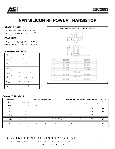 Advanced Semi 2sc2893  . Electronic Components Datasheets Active components Transistors Advanced Semi 2sc2893.pdf