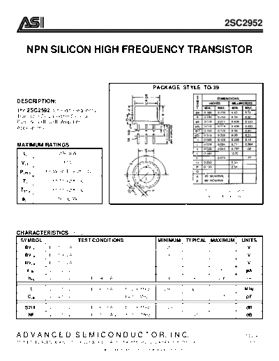 Advanced Semi 2sc2952  . Electronic Components Datasheets Active components Transistors Advanced Semi 2sc2952.pdf