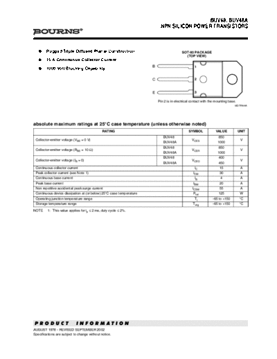 Bourns buv48-a  . Electronic Components Datasheets Active components Transistors Bourns buv48-a.pdf