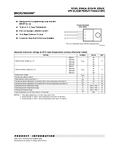 . Electronic Components Datasheets bd543-a-b-c  . Electronic Components Datasheets Active components Transistors Bourns bd543-a-b-c.pdf