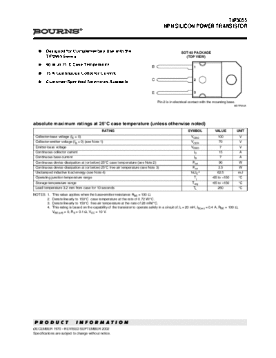 Bourns tip3055  . Electronic Components Datasheets Active components Transistors Bourns tip3055.pdf