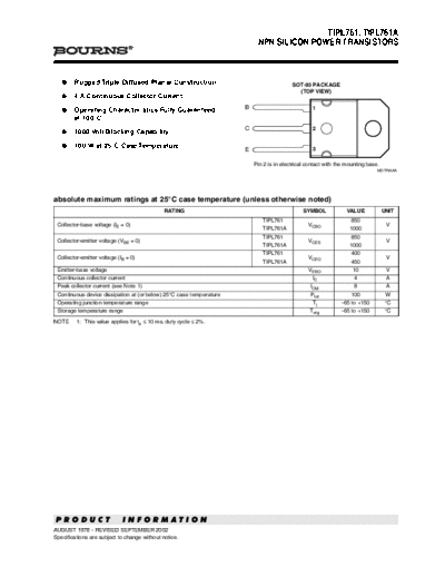 . Electronic Components Datasheets tipl761  . Electronic Components Datasheets Active components Transistors Bourns tipl761.pdf