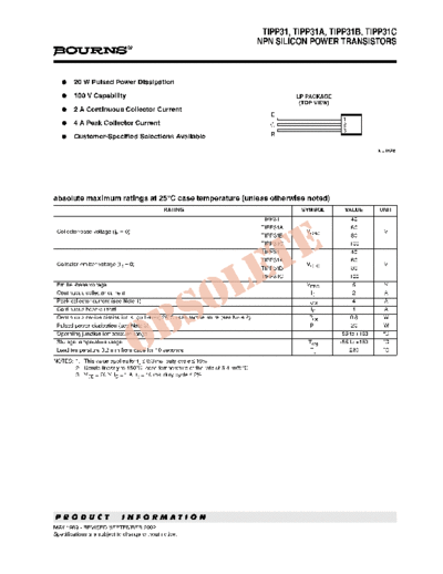 Bourns tipp31 tipp31a tipp31b tipp31c  . Electronic Components Datasheets Active components Transistors Bourns tipp31_tipp31a_tipp31b_tipp31c.pdf