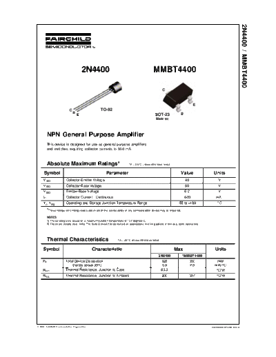 Fairchild Semiconductor 2n4400 mmbt4400  . Electronic Components Datasheets Active components Transistors Fairchild Semiconductor 2n4400_mmbt4400.pdf