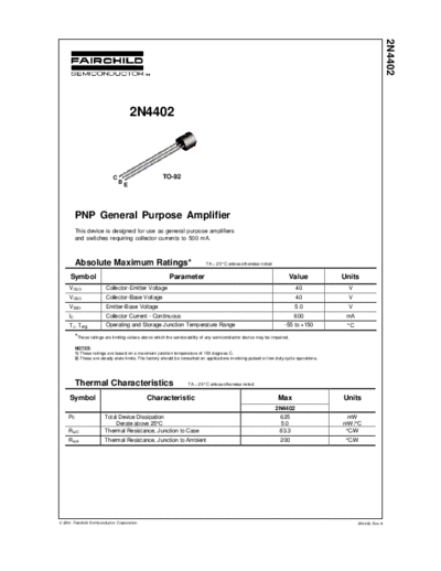 Fairchild Semiconductor 2n4402  . Electronic Components Datasheets Active components Transistors Fairchild Semiconductor 2n4402.pdf