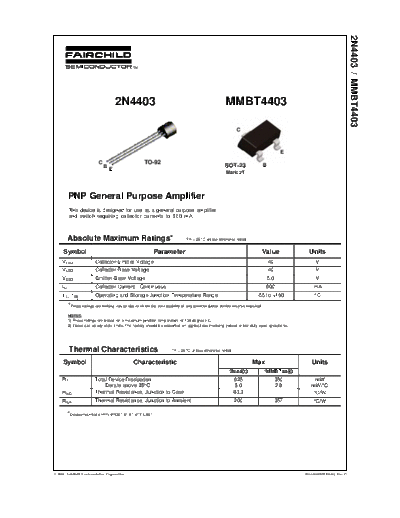 Fairchild Semiconductor 2n4403 mmbt4403  . Electronic Components Datasheets Active components Transistors Fairchild Semiconductor 2n4403_mmbt4403.pdf