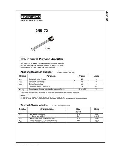 Fairchild Semiconductor 2n5172  . Electronic Components Datasheets Active components Transistors Fairchild Semiconductor 2n5172.pdf