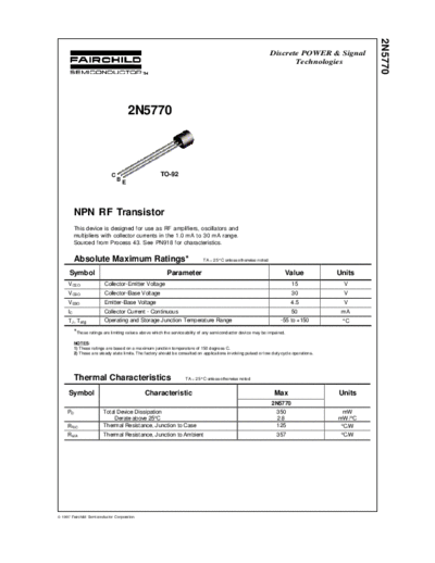 Fairchild Semiconductor 2n5770  . Electronic Components Datasheets Active components Transistors Fairchild Semiconductor 2n5770.pdf