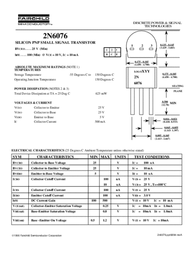 Fairchild Semiconductor 2n6076  . Electronic Components Datasheets Active components Transistors Fairchild Semiconductor 2n6076.pdf
