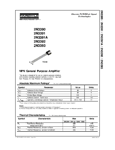 Fairchild Semiconductor 2n3390 2n3391 2n3391a 2n3392 2n3393  . Electronic Components Datasheets Active components Transistors Fairchild Semiconductor 2n3390_2n3391_2n3391a_2n3392_2n3393.pdf