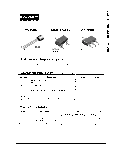 Fairchild Semiconductor 2n3906 mmbt3906 pzt3906  . Electronic Components Datasheets Active components Transistors Fairchild Semiconductor 2n3906_mmbt3906_pzt3906.pdf