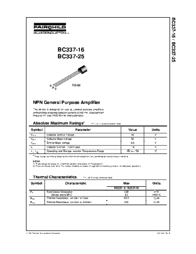 Fairchild Semiconductor bc337-16 bc337-25  . Electronic Components Datasheets Active components Transistors Fairchild Semiconductor bc337-16_bc337-25.pdf