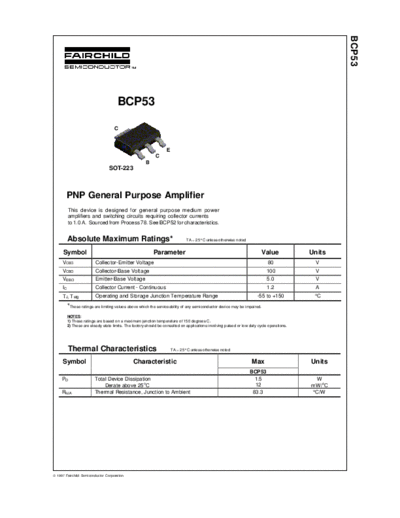 Fairchild Semiconductor bcp53  . Electronic Components Datasheets Active components Transistors Fairchild Semiconductor bcp53.pdf