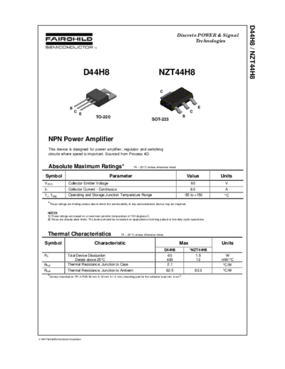 Fairchild Semiconductor d44h8  . Electronic Components Datasheets Active components Transistors Fairchild Semiconductor d44h8.pdf