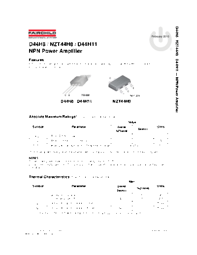 Fairchild Semiconductor d44h8 nzt44h8 d44h11  . Electronic Components Datasheets Active components Transistors Fairchild Semiconductor d44h8_nzt44h8_d44h11.pdf