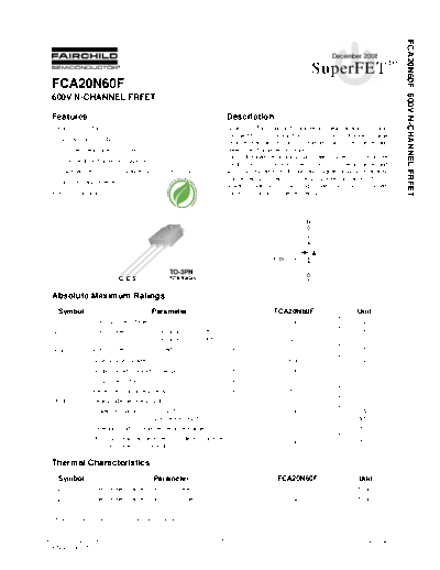 Fairchild Semiconductor fca20n60f  . Electronic Components Datasheets Active components Transistors Fairchild Semiconductor fca20n60f.pdf