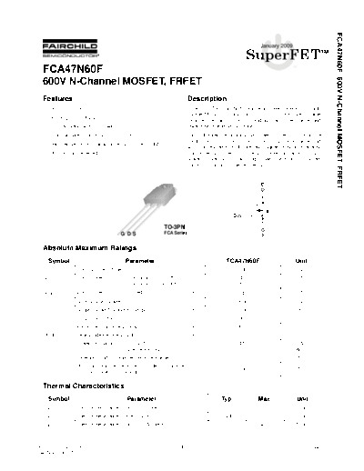 Fairchild Semiconductor fca47n60f  . Electronic Components Datasheets Active components Transistors Fairchild Semiconductor fca47n60f.pdf