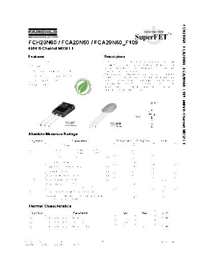 Fairchild Semiconductor fch20n60 fca20n60 fca20n60 f109  . Electronic Components Datasheets Active components Transistors Fairchild Semiconductor fch20n60_fca20n60_fca20n60_f109.pdf