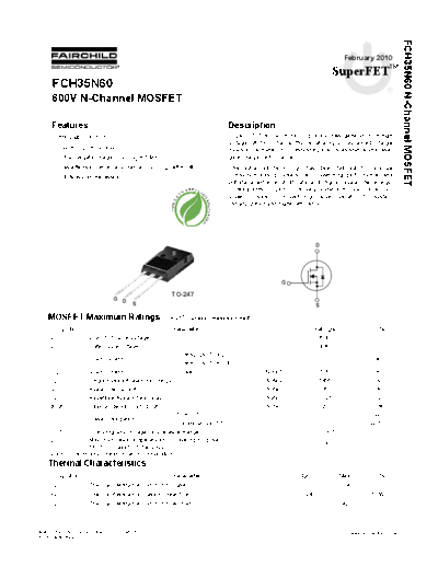 Fairchild Semiconductor fch35n60  . Electronic Components Datasheets Active components Transistors Fairchild Semiconductor fch35n60.pdf