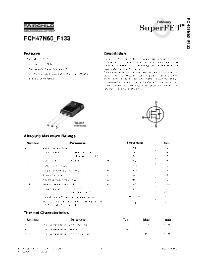 Fairchild Semiconductor fch47n60  . Electronic Components Datasheets Active components Transistors Fairchild Semiconductor fch47n60.pdf
