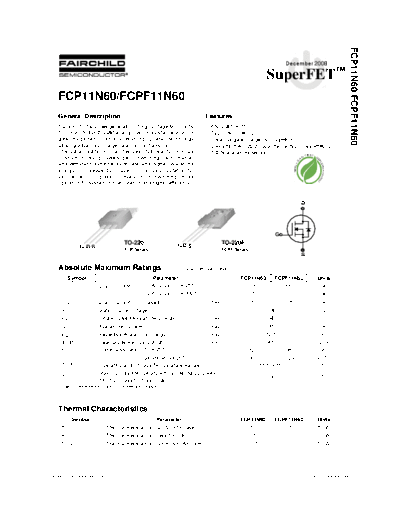 Fairchild Semiconductor fcp11n60 fcpf11n60  . Electronic Components Datasheets Active components Transistors Fairchild Semiconductor fcp11n60_fcpf11n60.pdf