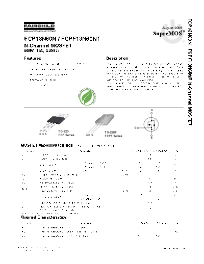 Fairchild Semiconductor fcp13n60n fcpf13n60nt  . Electronic Components Datasheets Active components Transistors Fairchild Semiconductor fcp13n60n_fcpf13n60nt.pdf