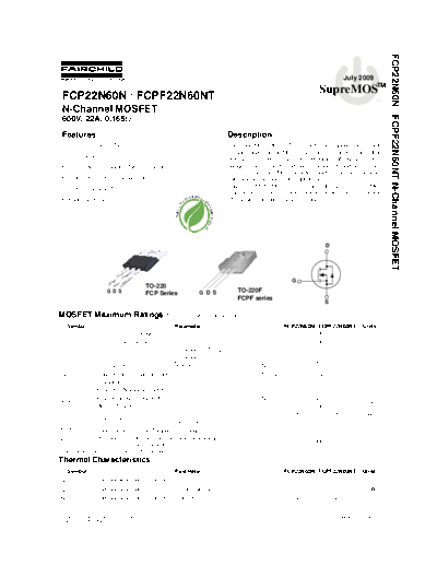 Fairchild Semiconductor fcp22n60n fcpf22n60nt  . Electronic Components Datasheets Active components Transistors Fairchild Semiconductor fcp22n60n_fcpf22n60nt.pdf