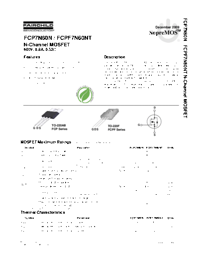 Fairchild Semiconductor fcp7n60n fcpf7n60nt  . Electronic Components Datasheets Active components Transistors Fairchild Semiconductor fcp7n60n_fcpf7n60nt.pdf