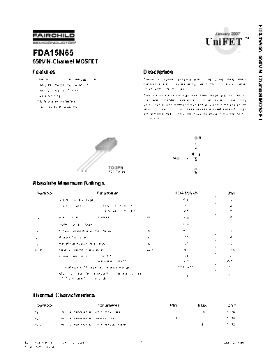 Fairchild Semiconductor fda15n65  . Electronic Components Datasheets Active components Transistors Fairchild Semiconductor fda15n65.pdf