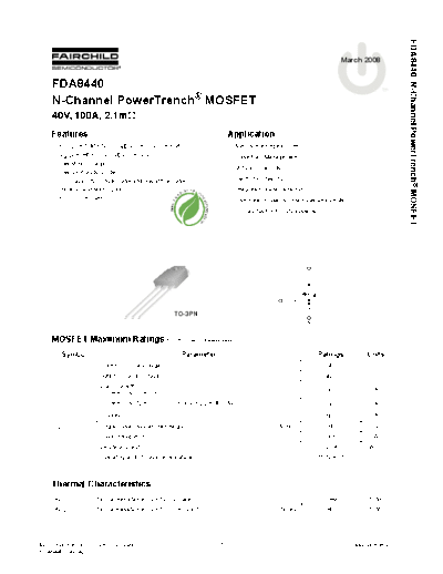 Fairchild Semiconductor fda8440  . Electronic Components Datasheets Active components Transistors Fairchild Semiconductor fda8440.pdf