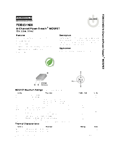 Fairchild Semiconductor fdb031n08  . Electronic Components Datasheets Active components Transistors Fairchild Semiconductor fdb031n08.pdf