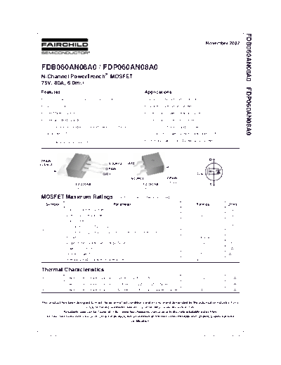 Fairchild Semiconductor fdb060an08a0 fdp060an08a0  . Electronic Components Datasheets Active components Transistors Fairchild Semiconductor fdb060an08a0_fdp060an08a0.pdf