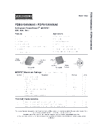 Fairchild Semiconductor fdb070an06a0 fdp070an06a0  . Electronic Components Datasheets Active components Transistors Fairchild Semiconductor fdb070an06a0_fdp070an06a0.pdf