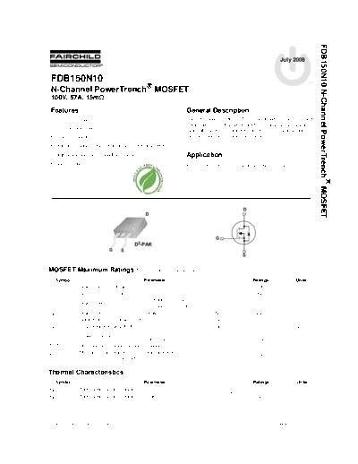 Fairchild Semiconductor fdb150n10  . Electronic Components Datasheets Active components Transistors Fairchild Semiconductor fdb150n10.pdf