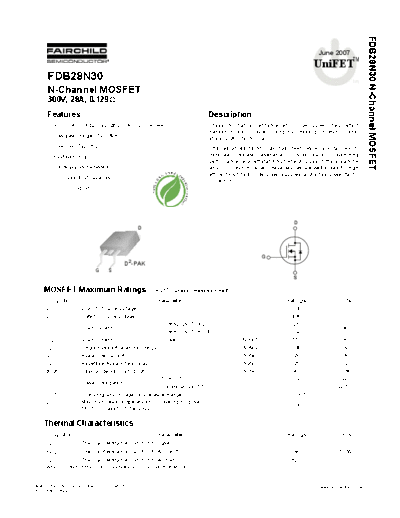 Fairchild Semiconductor fdb28n30tm  . Electronic Components Datasheets Active components Transistors Fairchild Semiconductor fdb28n30tm.pdf