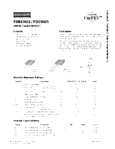 Fairchild Semiconductor fdb33n25 fdi33n25  . Electronic Components Datasheets Active components Transistors Fairchild Semiconductor fdb33n25_fdi33n25.pdf