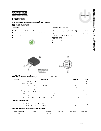 Fairchild Semiconductor fdb3860  . Electronic Components Datasheets Active components Transistors Fairchild Semiconductor fdb3860.pdf