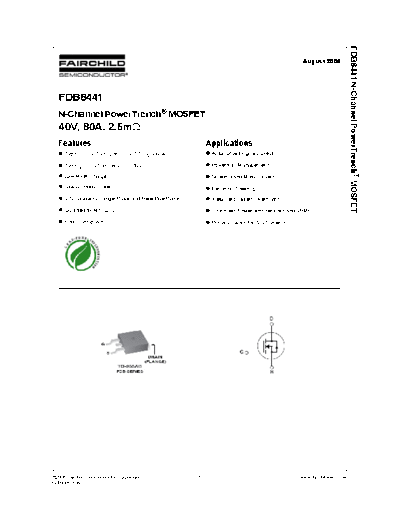 Fairchild Semiconductor fdb8441  . Electronic Components Datasheets Active components Transistors Fairchild Semiconductor fdb8441.pdf