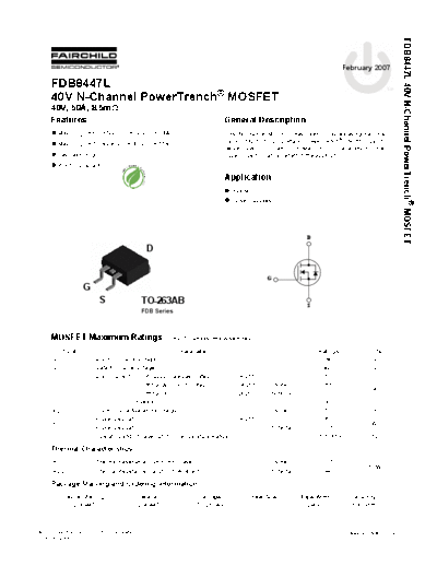 Fairchild Semiconductor fdb8447l  . Electronic Components Datasheets Active components Transistors Fairchild Semiconductor fdb8447l.pdf