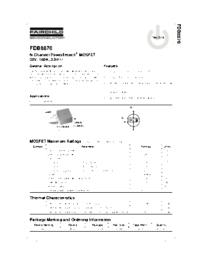 Fairchild Semiconductor fdb8870  . Electronic Components Datasheets Active components Transistors Fairchild Semiconductor fdb8870.pdf