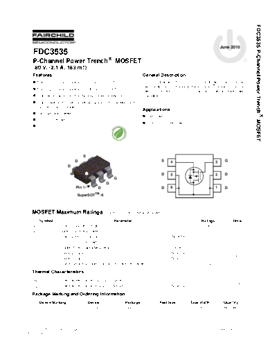 Fairchild Semiconductor fdc3535  . Electronic Components Datasheets Active components Transistors Fairchild Semiconductor fdc3535.pdf