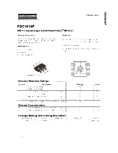 Fairchild Semiconductor fdc5614p  . Electronic Components Datasheets Active components Transistors Fairchild Semiconductor fdc5614p.pdf