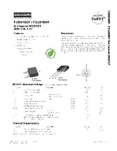 Fairchild Semiconductor fdd6n50f fdu6n50f  . Electronic Components Datasheets Active components Transistors Fairchild Semiconductor fdd6n50f_fdu6n50f.pdf